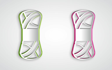 Paper cut Yarn icon isolated on grey background. Label for hand made, knitting or tailor shop. Paper art style. Vector