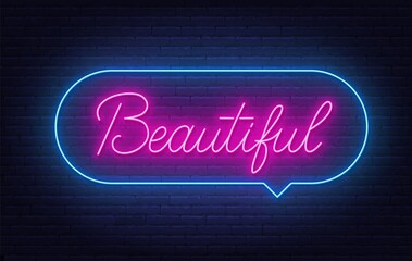 Obraz premium Beautiful neon lettering on brick wall background.