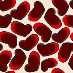 Vector illustration. Hand drawn seamless pattern of hearts. Background in doodle style, ink. Valentine's Day, Mother's Day, greeting card, wallpaper or gift wrapping design.