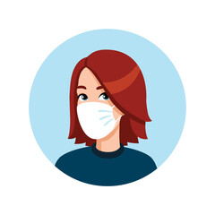 Woman portrait avatar with medical mask. Mask required. No entry without wearing medical mask.