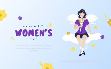 Cute angel character for women's day illustration banner