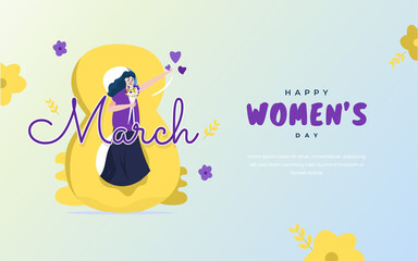 March 8 international women's day flat illustration banner