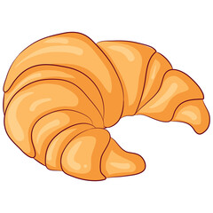 Vector cartoon illustration of whole croissant isolated on white. Bake dessert product for lunch, breakfast. Food Icon. Design for cookbook, restaurant business.
