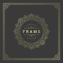 Obraz premium Vintage flourishes ornament swirls lines frame template vector illustration victorian ornate border for greeting cards