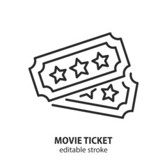 Movie ticket line icon. Vector symbol of admission, pass, permission. Editable stroke.