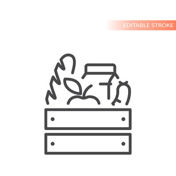 Food Crate Line Vector Icon. Farm Food Basket Outlined Symbol.