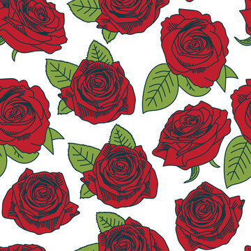 Rose tattoo vector cartoon seamless pattern on a white background.