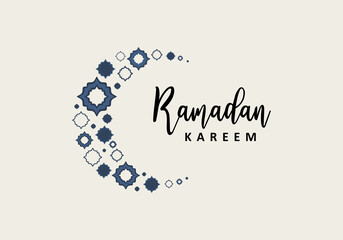 Ramadan Kareem islamic design banner crescent moon with islamic ornament isolated on grey background.