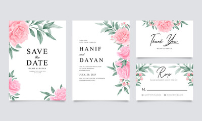 Set of wedding invitation card templates with floral watercolor decoration
