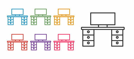 Set line Office desk icon isolated on white background. Set icons colorful. Vector