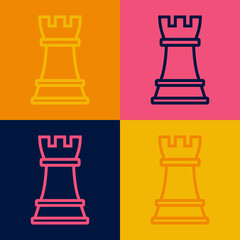 Pop art line Chess icon isolated on color background. Business strategy. Game, management, finance. Vector