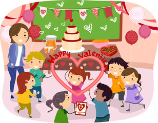 Stickman Kids Teacher Valentine Party Illustration