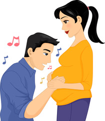 Fototapeta premium Couple Man Sing Pregnant Girl Illustration