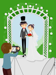 Stickman Couple Wedding Photoshoot Illustration