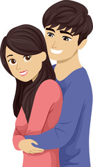 Teen Couple Back Hug Illustration