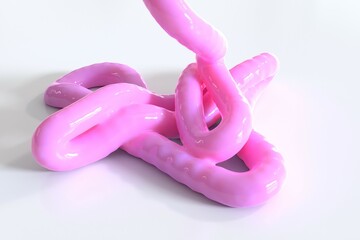 Viscous pink substance. Cosmetic creme. Clammy paste.