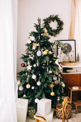 Christmas tree in cozy country house.