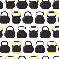 Kettlebells vector cartoon seamless pattern background for wallpaper, wrapping, packing, and backdrop.