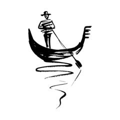 Illustration of a gondolier on a gondola. © Olesia
