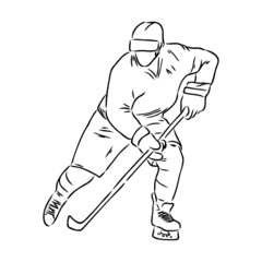 Ice hockey player, isolated vector silhouette, ink drawing