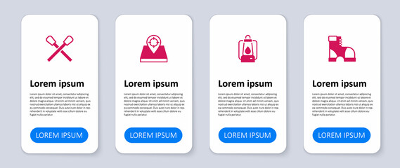 Set Hunter boots, Camping lantern, place and Burning match with fire. Business infographic template. Vector