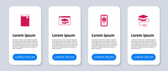 Set Graduation cap with mouse, Online quiz, test, survey, education and Book. Business infographic template. Vector