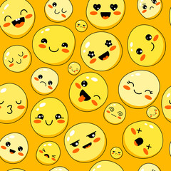 Emoji pattern. Sad happy angry smile cartoon faces illustrations for textile design projects recent vector seamless background