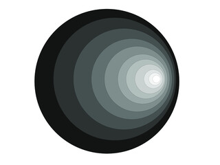 Grafika wektorowa przedstawiająca obiekt powstały w wyniku przekształceń koła. Poprzez zastosowanie przejść tonalnych uzyskano  efekt głębi. 