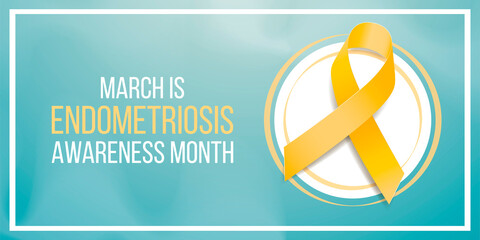 Endometriosis awareness month concept. Banner with yellow ribbon awareness and text. Vector illustration