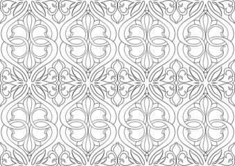 Interlacing abstract ornament in the medieval, romanesque style. Seamless pattern, background. Outline vector illustration.