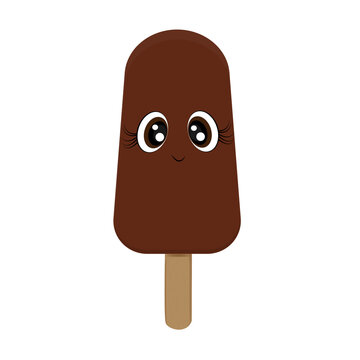 popsicle Cute print on textiles on a t-shirt on the packaging of a chocolate ice cream cone the character smiles Print for cards on a white background