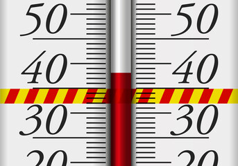 Concept du réchauffement des températures et dérèglement climatique avec un thermomètre qui dépasse les 40 degrés Celsius.