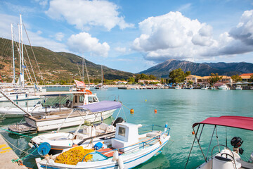 Fototapeta na wymiar fish boats in vasiliki harbor lefkada island greece