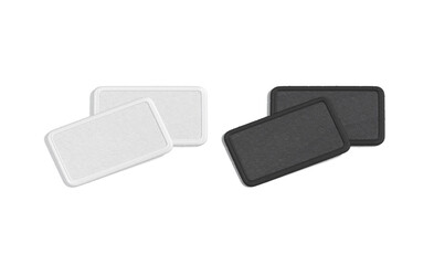 Blank black and white rectangle embroidered patch mockup pair, isolated