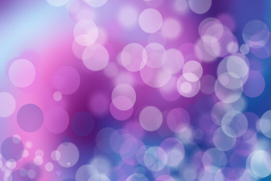 Abstract gradient blue pink violet background texture with blurred white bokeh circles and lights. Space for design. Beautiful backdrop.