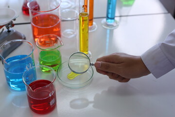 Chemical science and scientific Instruments 
mirror glass red yellow blue and green color 