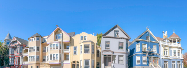 Panorama of traditional and victorian style residences at San Francisco bay area, California