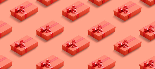 Naklejka premium Red rectangular christmas gift box pattern seamless mockup