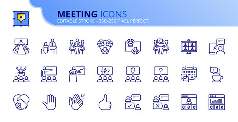 Simple set of outline icons about meeting. Business concept. - obrazy, fototapety, plakaty