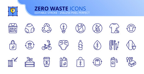 Simple set of outline icons about zero waste. Ecology concept.