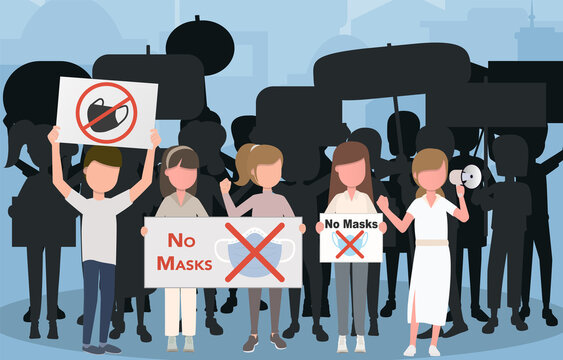 Protest no wearing masks. People want the freedom to choose whether to wear a mask or not. Peaceful protest concept. EPS10 vector illustration.