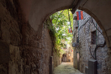 The quiet  small Ararat Street in the Armenian quarter in the old city of Jerusalem, Israel