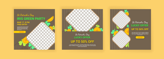 Collections of social media post templates for St.Patrick's Day, sales promotions on St. Patrick's day and have a lucky day.