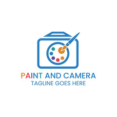 Vector Camera Logo Template with painting brush, suitable for painters and drawing, camera painters, art and photography.