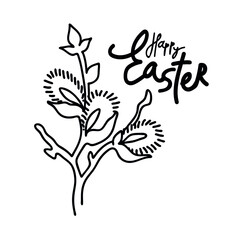 Obraz premium The black line of the Easter logo. Hand-drawn willow branch icon. Vector isolated black line illustration.