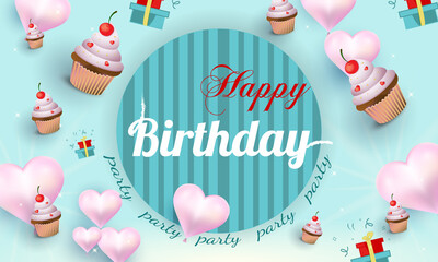 Design background Happy Birthday with yummy cupcake. vector illustration.