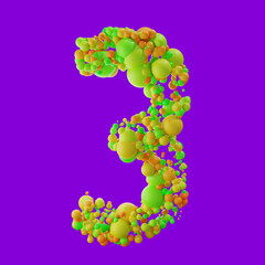 3d illustration of number with green and orange bubble