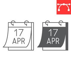 April 17 calendar line and glyph icon, holiday and traditional, easter calendar vector icon, vector graphics, editable stroke outline sign, eps 10.