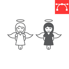 Angel girl line and glyph icon, christmas and easter, angel vector icon, vector graphics, editable stroke outline sign, eps 10.