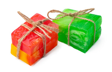 Green and orange handmade soap isolated on white backgorund